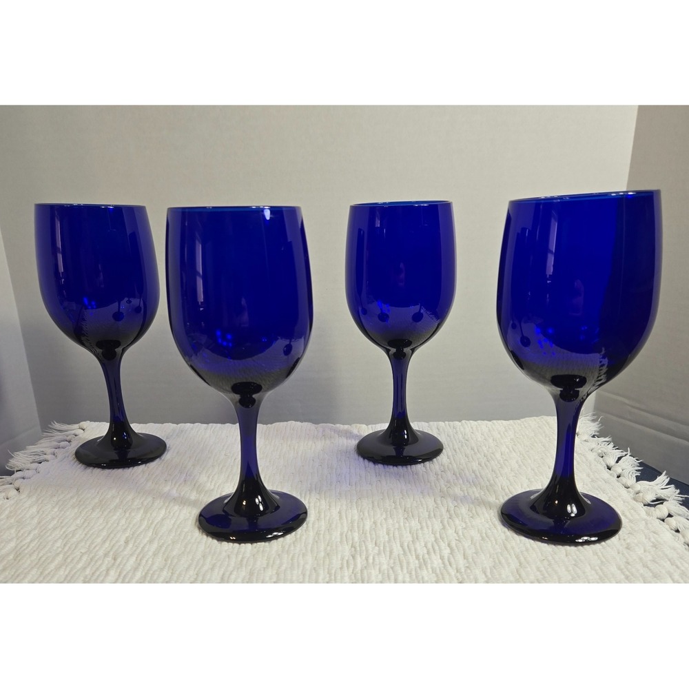 Vtg Libbey Premiere Cobalt Blue Water/Wine Glass Goblets 7.25" 12 oz Set Of 4 - Picture 3 of 10